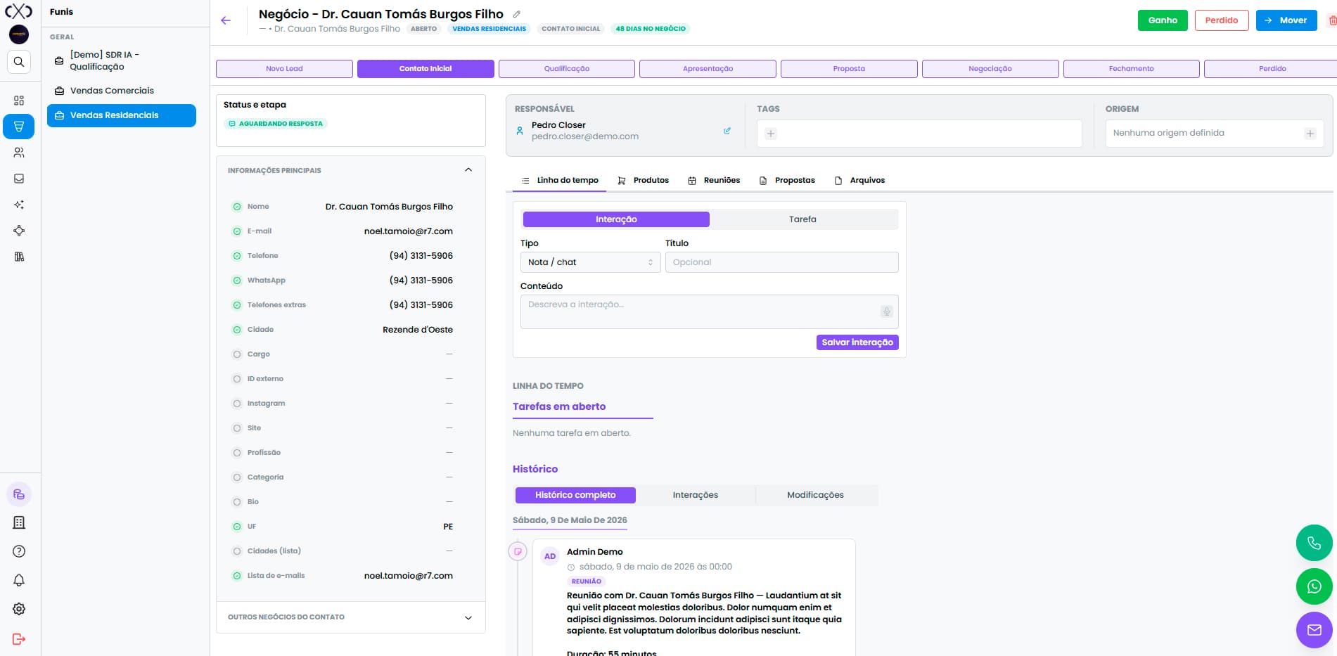 ConvertX — funil imobiliário com leads de portal, WhatsApp e visitas