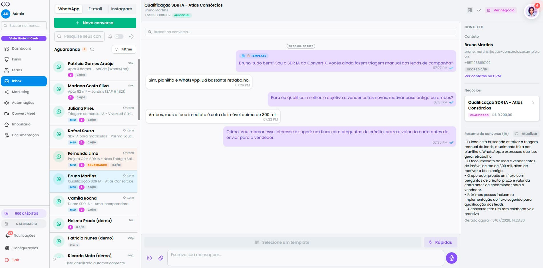 Inbox multicanal do CRM ConvertX